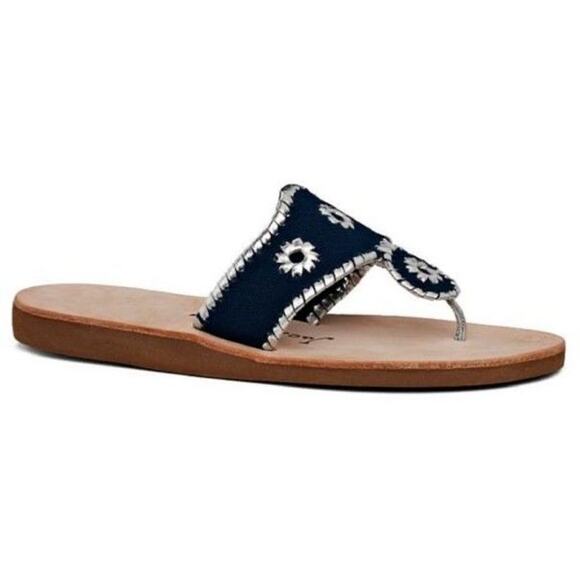 Jack Rogers Boating Jacks Flip Flops Navy Silver
Preppy Canvas Leather Sandals 7 - Picture 1 of 8